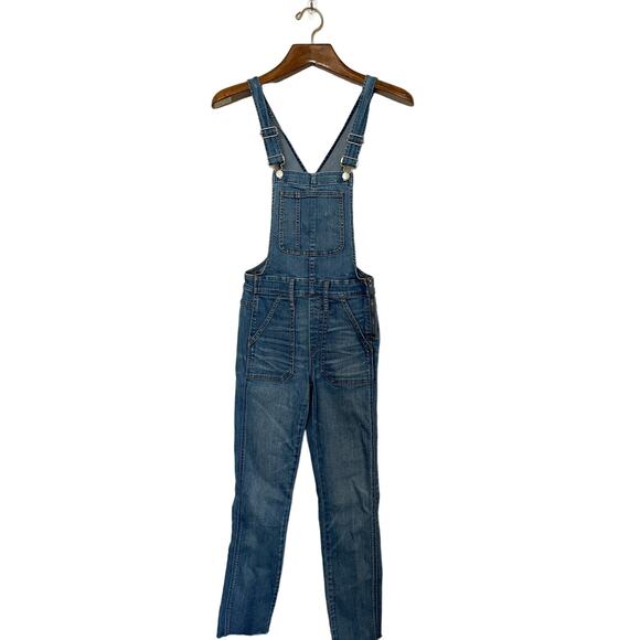 Madewell Skinny Overalls Raw Hem Denim Overalls Medium Blue Wash Size XS H5926 - Picture 1 of 11